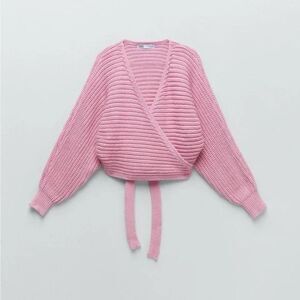 Zara Pink Knit Wrap Sweater size Medium